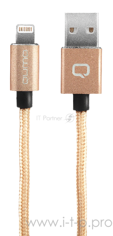 Кабель Qumo, MFI С48, USB-Apple 8 pin, 1,5м, 5В, 2,4A, 12Вт, опл. нейлон, кон металл, золотой