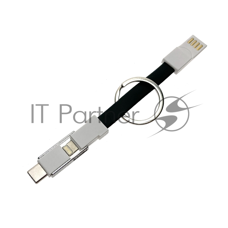Espada Универсальный брелок-переходник 3 в 1, Emagn3i1 черный плоский кабель USB 2.0 to Type C + micro USB + iphone Lightning 8pin для быстрой зарядки и передачи данных (44217)