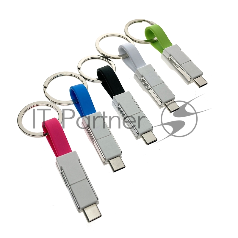 Espada Универсальный брелок-переходник 3 в 1, Emagn3i1 черный плоский кабель USB 2.0 to Type C + micro USB + iphone Lightning 8pin для быстрой зарядки и передачи данных (44217)