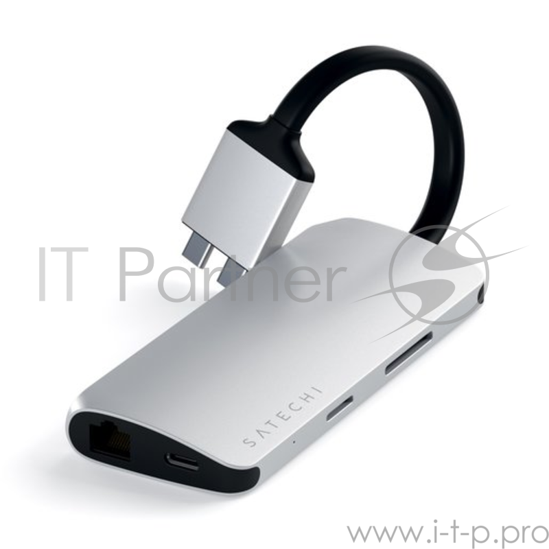 USB-хаб Satechi Type-C Dual Multimedia Adapter для Macbook с двумя портами USB-C (2019/2018 MacBook Pro, 2018 MacBook Air and 2018 Mac Mini). Цвет серебряный.