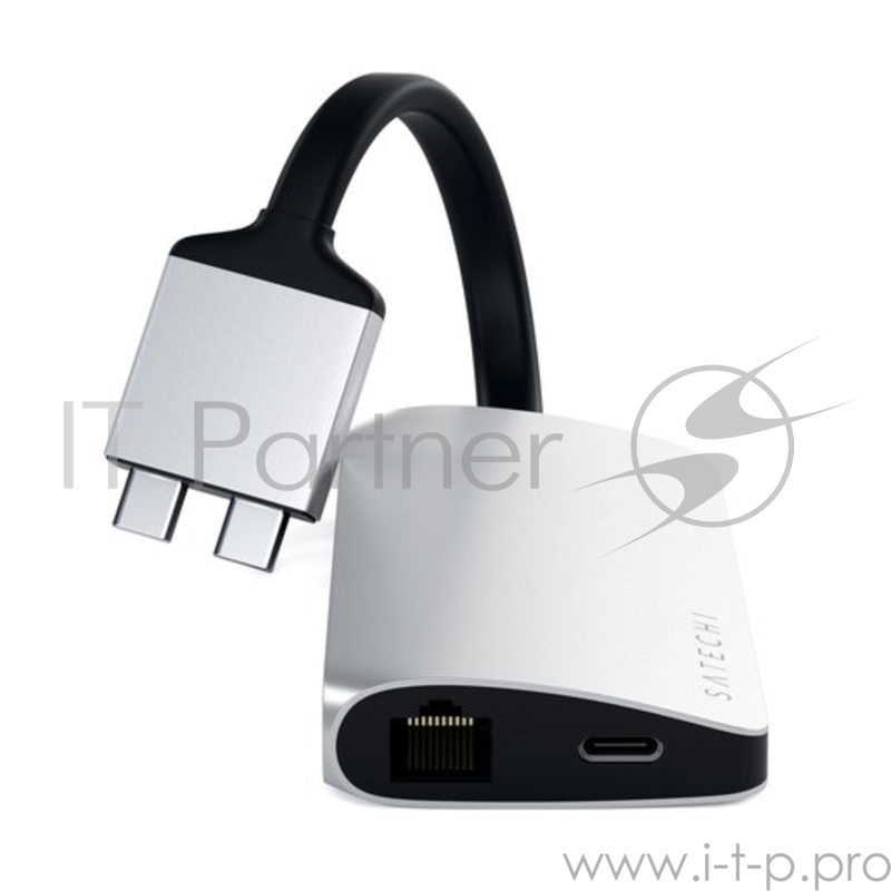 USB-хаб Satechi Type-C Dual Multimedia Adapter для Macbook с двумя портами USB-C (2019/2018 MacBook Pro, 2018 MacBook Air and 2018 Mac Mini). Цвет серебряный.