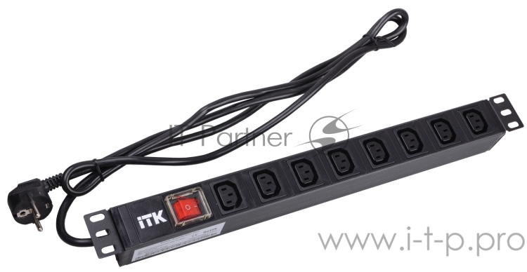 ITK PH12-8C131 PDU 8 розеток C13 с LED выкл,1U, шнур 2м вилка нем.ст