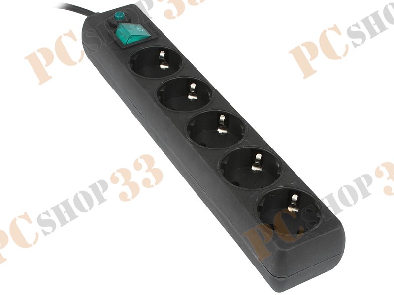 Сетевой фильтр на 5 розеток Гарнизон EHLB-5, черный (1.4м)