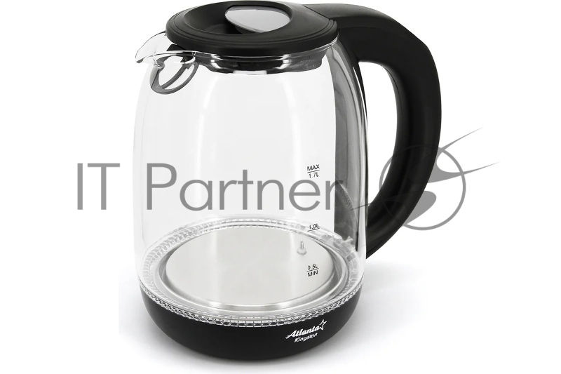 ATLANTA, ATH-2532 черн, Чайник стекло Стекло, 1,7л, 2200Вт, ЦИФРОВОЙ КОНТРОЛЛЕР ТЕМПЕРАТУРЫ НА РУЧКЕ, черный, температурная иллюминация, защита от перегрева без воды.