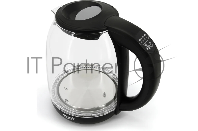 ATLANTA, ATH-2532 черн, Чайник стекло Стекло, 1,7л, 2200Вт, ЦИФРОВОЙ КОНТРОЛЛЕР ТЕМПЕРАТУРЫ НА РУЧКЕ, черный, температурная иллюминация, защита от перегрева без воды.