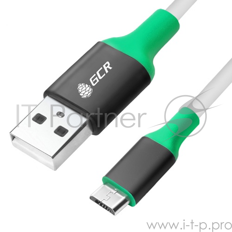 Кабель Greenconnect Кабель 0.5m USB 2.0, AM/microB 5pin, белый, алюминиевый корпус черный, зеленый ПВХ, 28/28 AWG, GCR-50547(GCR-50547)