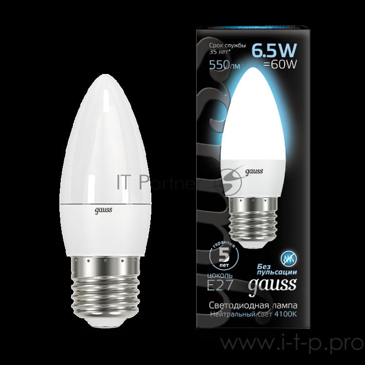 GAUSS 103102207 Светодиодная лампа LED Свеча E27 6.5W 550lm 4100К 1/10/50