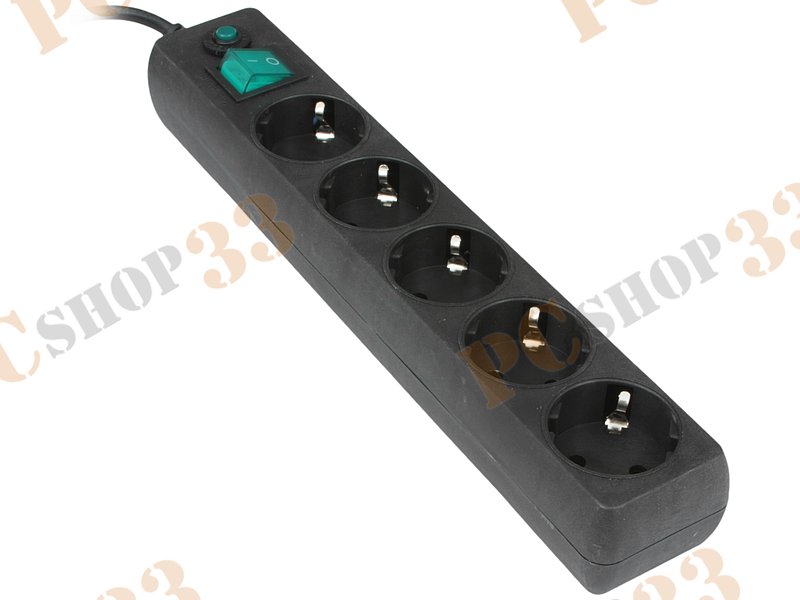 Сетевой фильтр на 5 розеток Гарнизон EHLB-4, черный (0.5м)