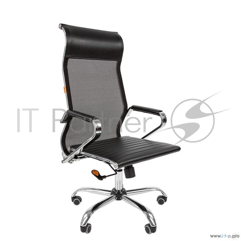 Офисное кресло Chairman 701 чёрное (экокожа, спинка сетка, хромированный металл, газпатрон 3 кл, ролики, механизм качания)
