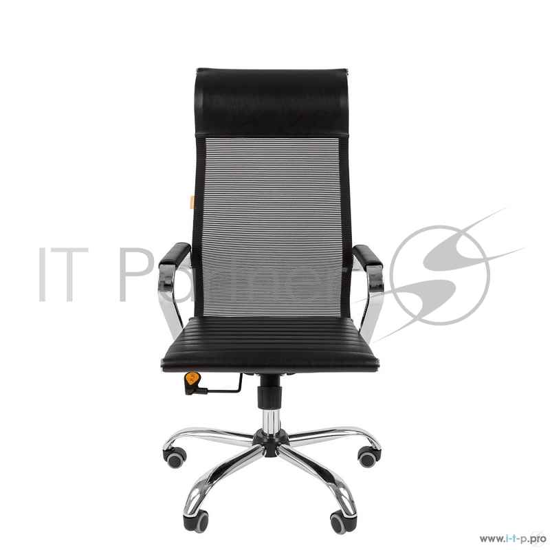 Офисное кресло Chairman 701 чёрное (экокожа, спинка сетка, хромированный металл, газпатрон 3 кл, ролики, механизм качания)