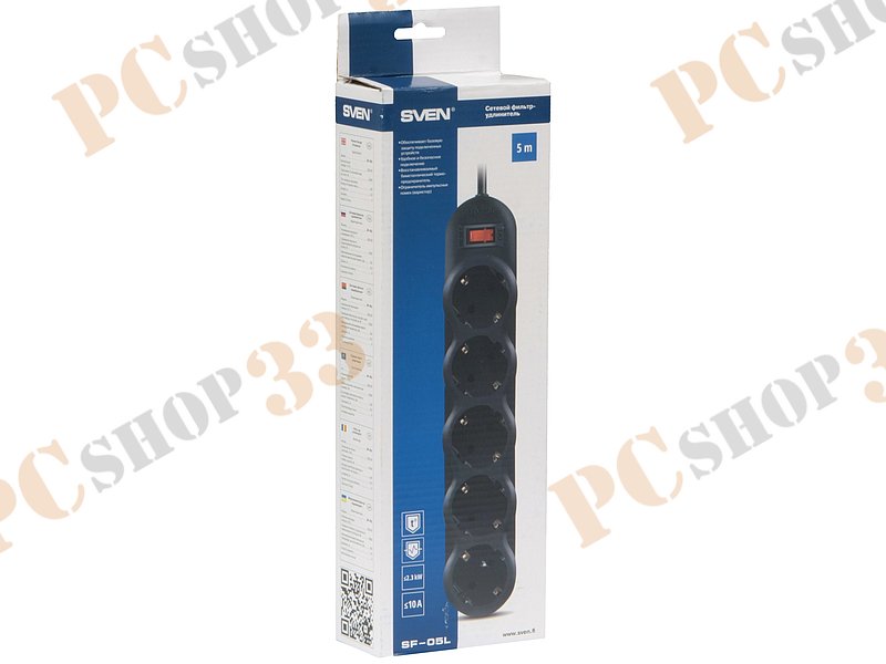 Сетевой фильтр на 5 розеток Sven SF-05L, черный (5.0м)
