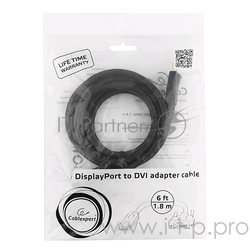 Кабель Кабель DisplayPort-DVI Gembird/Cablexpert 1.8м, 20M/19M, черный, экран, пакет(CC-DPM-DVIM-1.8m)