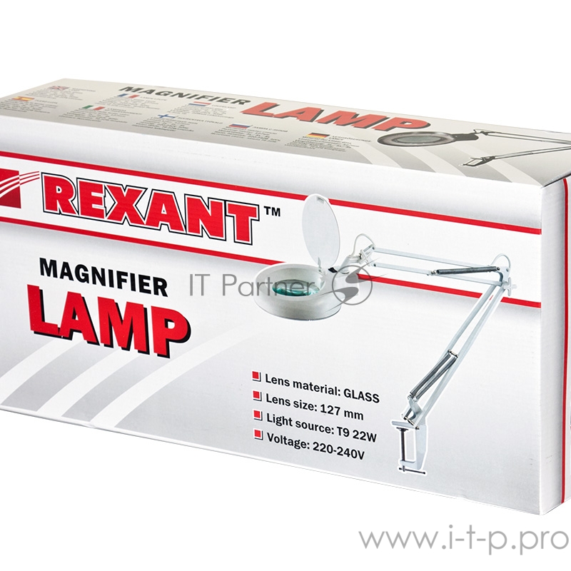 REXANT Лупа на струбцине круглая настольная 3Х с подсветкой, белая 31-0001