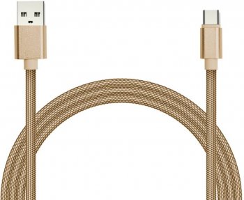 Кабель для зарядки и передачи данных Jet.A JA-DC31 1м золотой (в оплётке,USB2.0/USB TypeC,QC3.0, 2A)