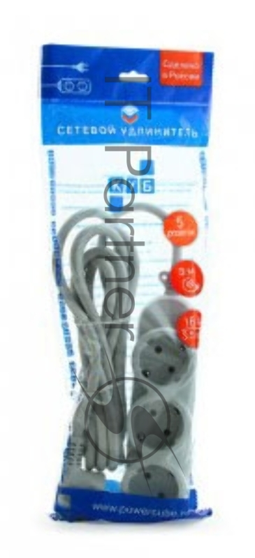 Удлинитель электропитания на 5 розеток Power Cube PC-Y-5-32-3, серый (3.0м)