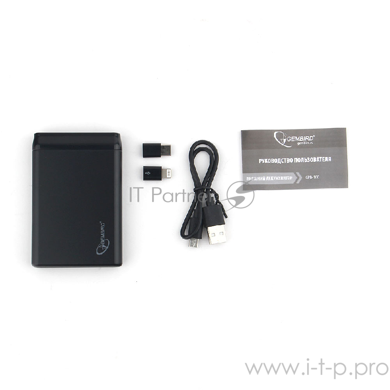 Портативный аккумулятор Gembird GPB-100, 5000мА/ч, USB, type-c, 2.1A, черный
