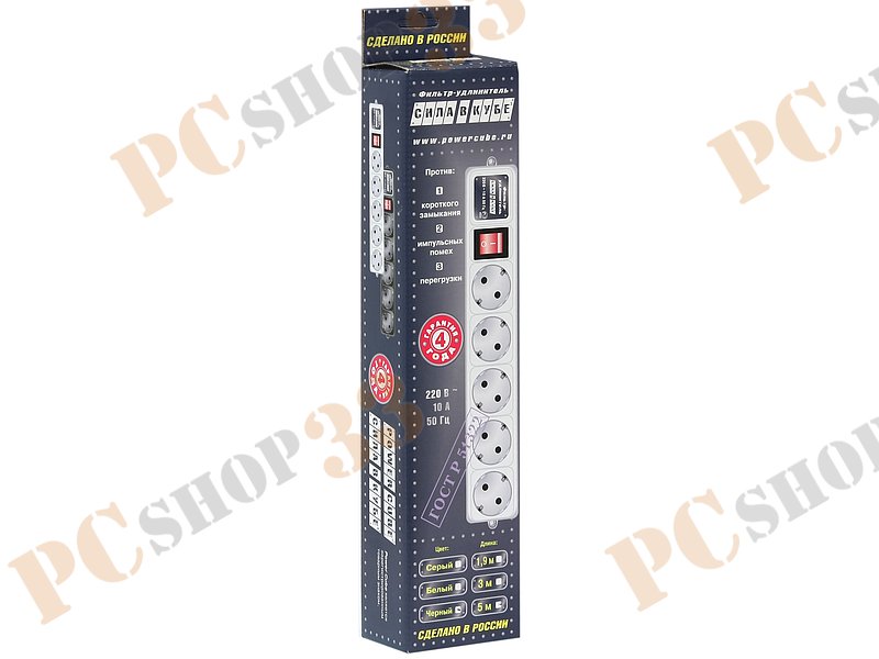 Сетевой фильтр на 5 розеток Power Cube, черный (5.0м)