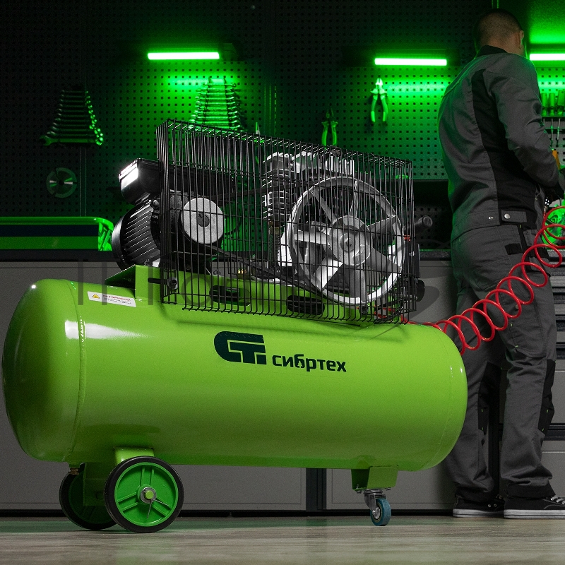 СИБРТЕХ Компрессор воздушный КР-2200/100, 2,2 кВт, 350 л/мин, 100 л, 58042
