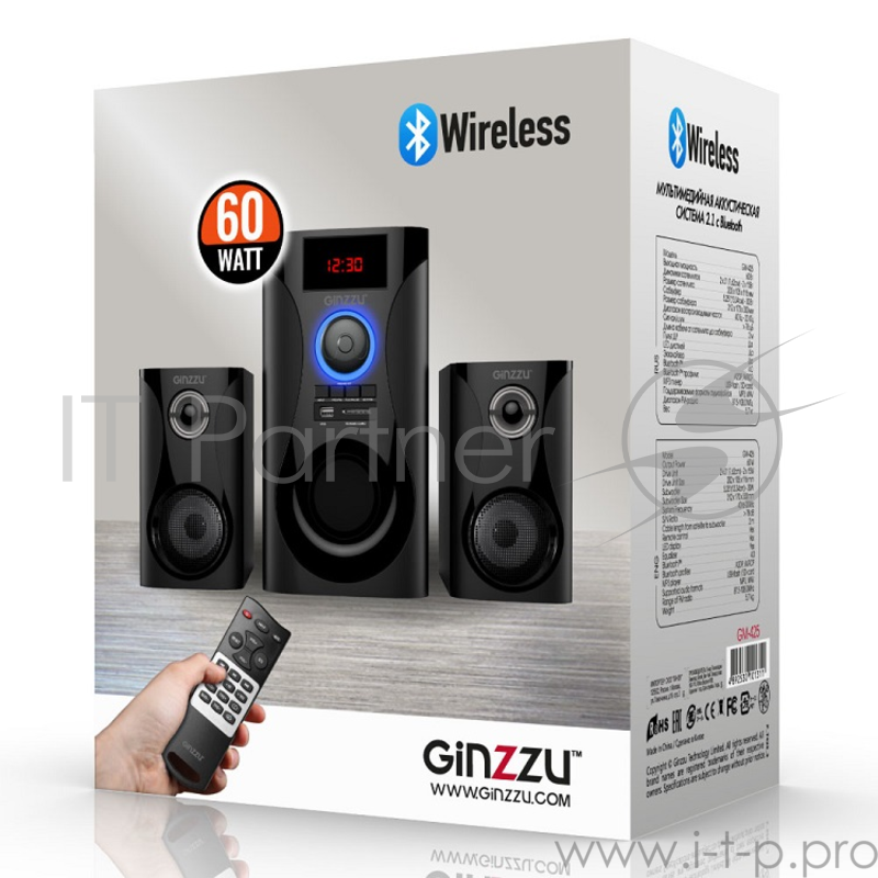 Ginzzu GM-425, Акустическая система 2.1, 60W/BT/USB/SD/FM/ДУ