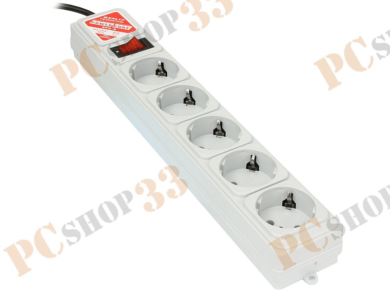 Сетевой фильтр на 5 розеток Power Cube, серый (5.0м)