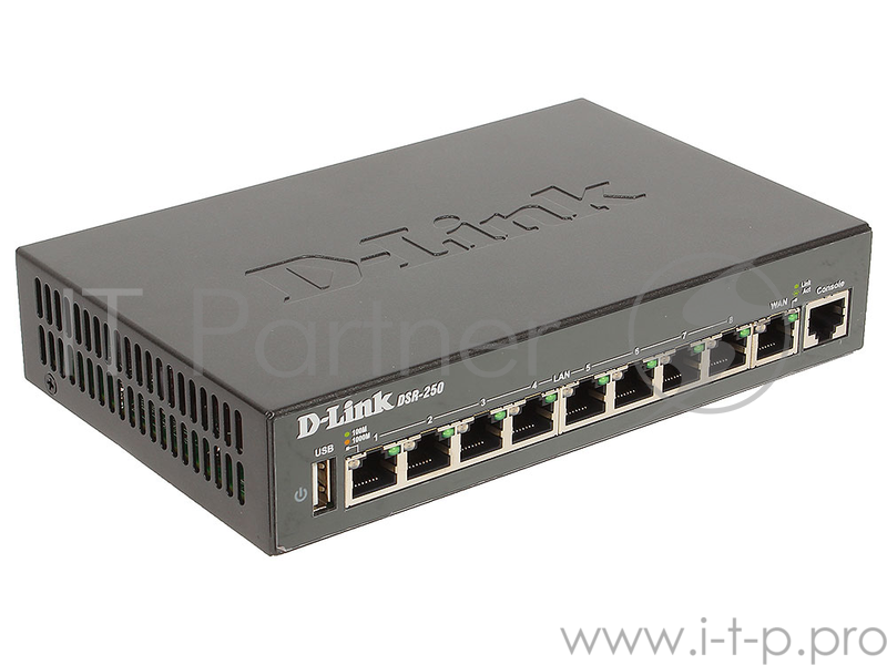 Сетевое оборудование D-Link DSR-250/A1A/A2A/A4A Межсетевой экран 1x10/100/1000Mbps WAN, 8x10/100/1000Mbps LAN, 1xUSB