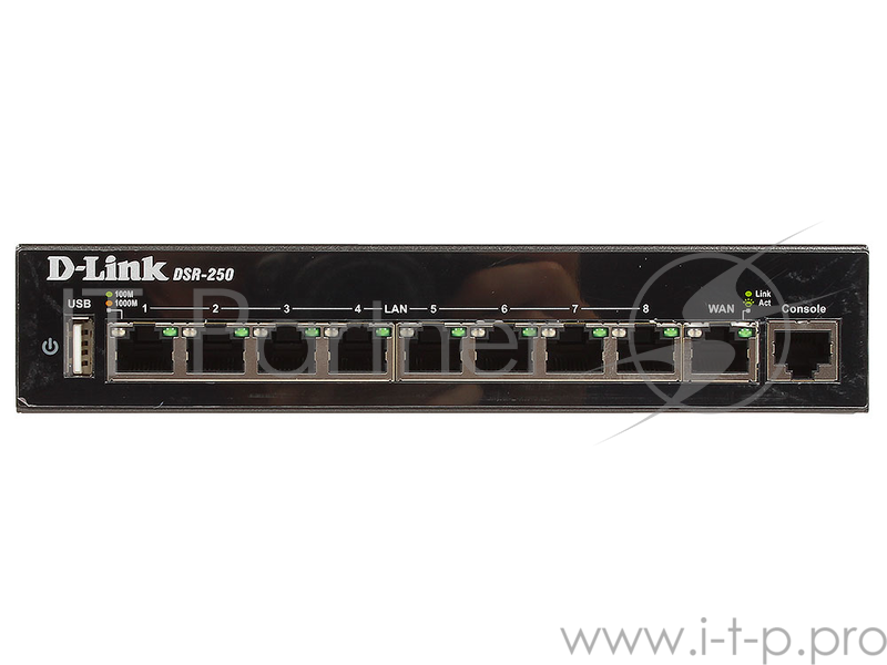 Сетевое оборудование D-Link DSR-250/A1A/A2A/A4A Межсетевой экран 1x10/100/1000Mbps WAN, 8x10/100/1000Mbps LAN, 1xUSB