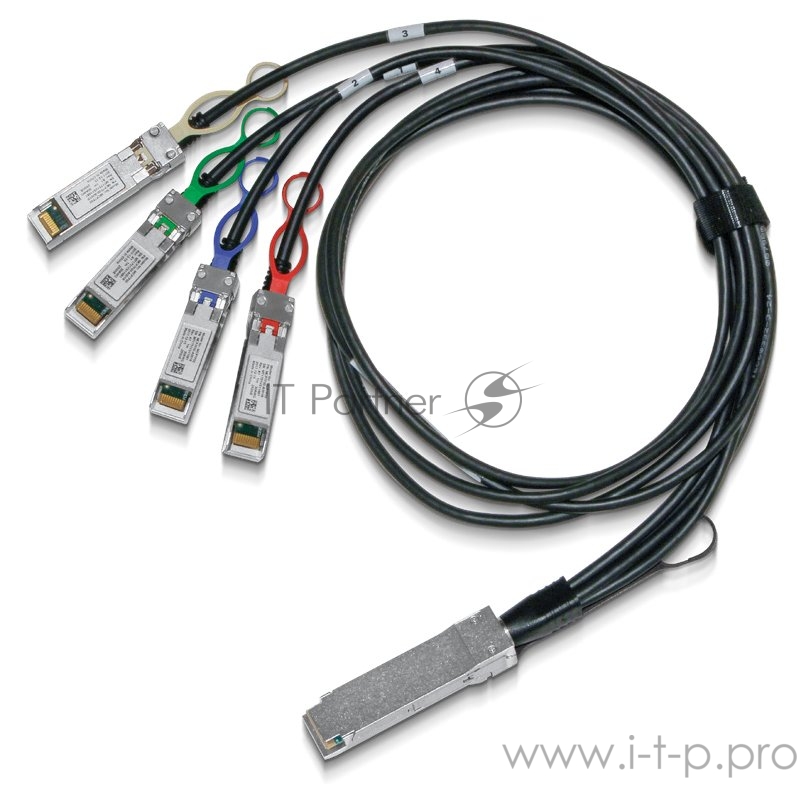 Медный твинаксиальный кабель Mellanox® passive copper hybrid cable, ETH 100GbE to 4x25GbE, QSFP28 to 4xSFP28, 3m, Colored, 30AWG, CA-L
