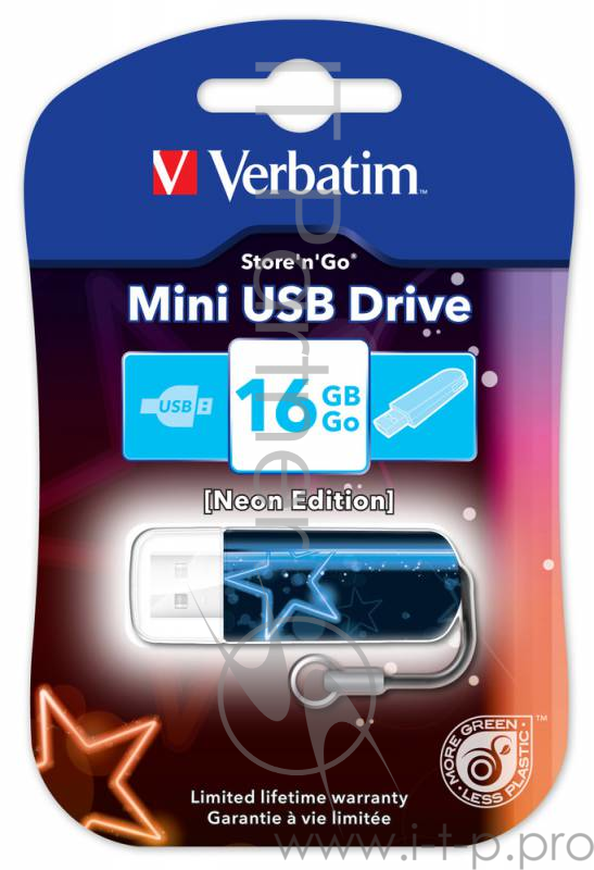 носитель информации Verbatim USB Drive 16Gb Mini Neon Edition Blue 49395 {USB2.0}