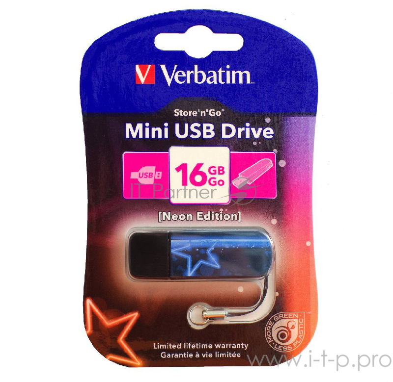 носитель информации Verbatim USB Drive 16Gb Mini Neon Edition Blue 49395 {USB2.0}