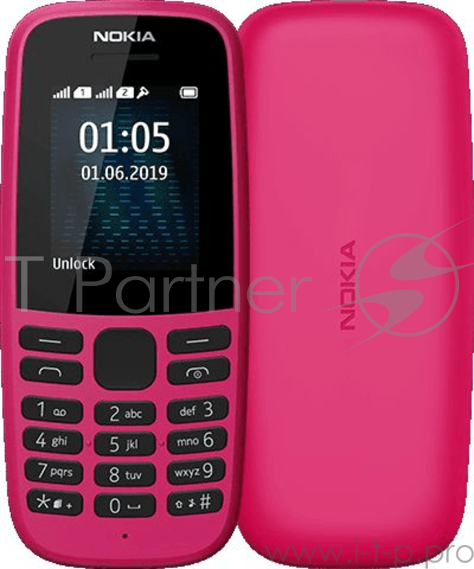 Телефон сотовый Nokia 105 DS TA-1174 Pink, 1.77 160x120, 4MB RAM, 4MB, 2 Sim, Micro-USB, 800mAh, S30+, 73,02 г, 119 ммx49,2 ммx14,4 мм