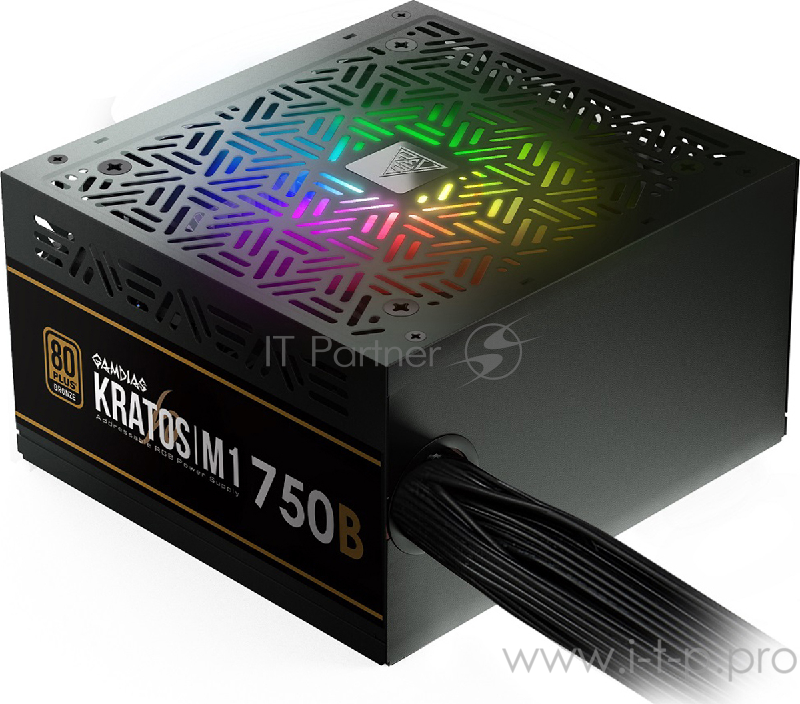 Gamdias KRATOS M1-750B Игровой блок питания чёрный (500 Вт, PCIe-2шт, ATX v2.2, RGB 120mm Fan, 80 Plus BRONZE)