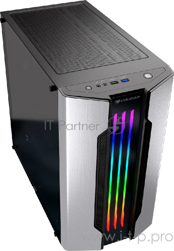 Cougar Gemini M игровой корпус серебристый (без БП, Mini ITX / Micro ATX, RGB LED, закаленное стекло, fan 1 x120 мм, 1 x USB 2.0, 2 x USB 3.0, audio)