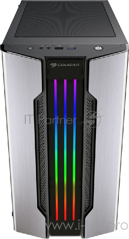 Cougar Gemini M игровой корпус серебристый (без БП, Mini ITX / Micro ATX, RGB LED, закаленное стекло, fan 1 x120 мм, 1 x USB 2.0, 2 x USB 3.0, audio)