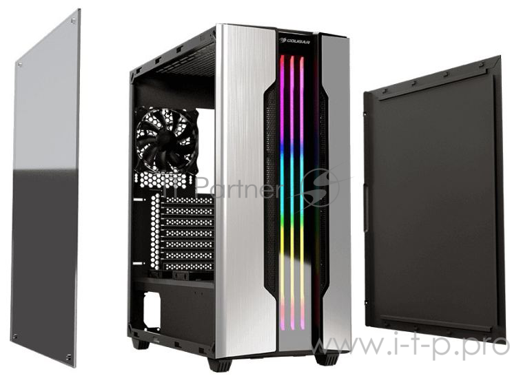 Cougar Gemini M игровой корпус серебристый (без БП, Mini ITX / Micro ATX, RGB LED, закаленное стекло, fan 1 x120 мм, 1 x USB 2.0, 2 x USB 3.0, audio)