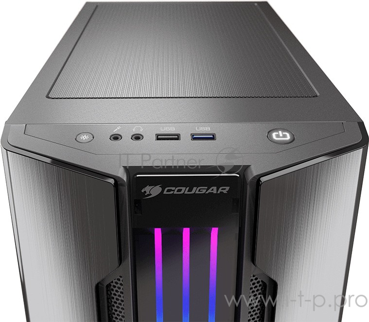Cougar Gemini M игровой корпус серо-стальной (без БП, Mini ITX / Micro ATX, RGB LED, закаленное стекло, fan 1 x120 мм, 1 x USB 2.0, 2 x USB 3.0, audio)