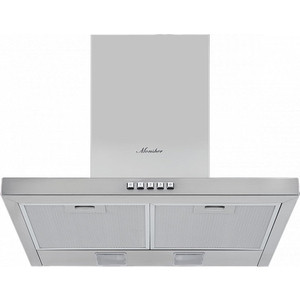 Вытяжка MONSHER Настенная вытяжка Т-образная, ширина 60 см, отвод/рециркуляция,600 м3/час, механическое управление, 3х ступенчатая регулировка скорости, светодиодное освещение 2х3 Вт, анодированный алюминиевый жироулавливающий фильтр, угольный фильтр