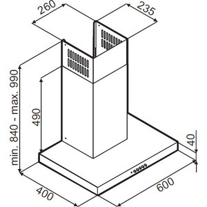 Вытяжка MONSHER Настенная вытяжка Т-образная, ширина 60 см, отвод/рециркуляция,600 м3/час, механическое управление, 3х ступенчатая регулировка скорости, светодиодное освещение 2х3 Вт, анодированный алюминиевый жироулавливающий фильтр, угольный фильтр