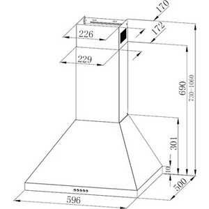 Вытяжка MONSHER Настенная вытяжка купольная, ширина 60 см, отвод/рециркуляция, 800 м3/час, механическое управление, таймер, 3 скорости, светодиодное освещение 2 х1.5 Вт, металлические жироулавливающие фильтры, угольный фильтр (опция), 66 дБ, цвет: бе
