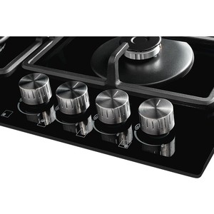 Встраиваемая варочная панель MONSHER MHG 62 BG / стекло, ширина 60 см, 4 газовые конфорки, автоподжиг, газ-контроль, чугунная решетка, цвет черный/стекло