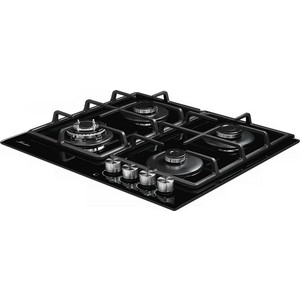 Встраиваемая варочная панель MONSHER MHG 62 BG / стекло, ширина 60 см, 4 газовые конфорки, автоподжиг, газ-контроль, чугунная решетка, цвет черный/стекло