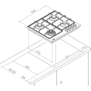 Встраиваемая варочная панель MONSHER MHG 62 BG / стекло, ширина 60 см, 4 газовые конфорки, автоподжиг, газ-контроль, чугунная решетка, цвет черный/стекло