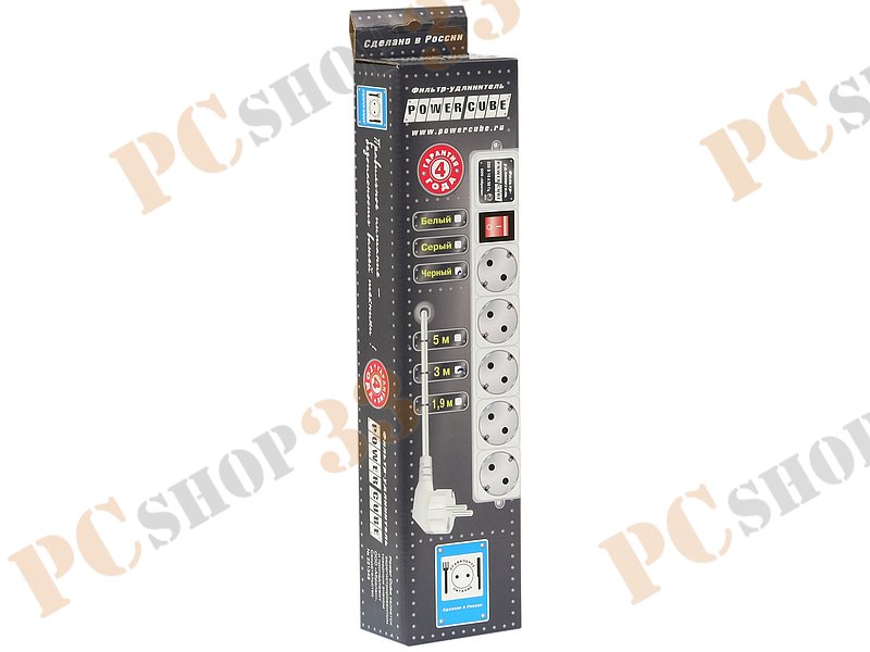 Сетевой фильтр на 5 розеток Power Cube, черный (3.0м)