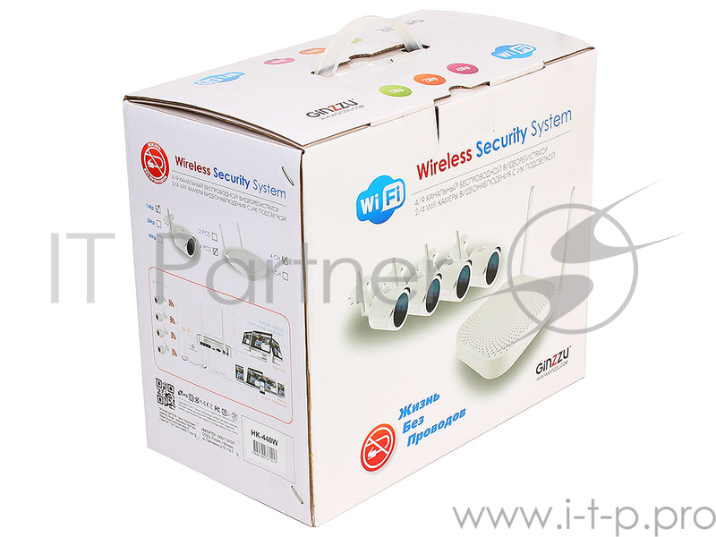 Комплект Видеонаблюдения GINZZU HK-440W WiFi 4ch, 720P, HDMI, 4улич кам 1.0Mp, IR30м