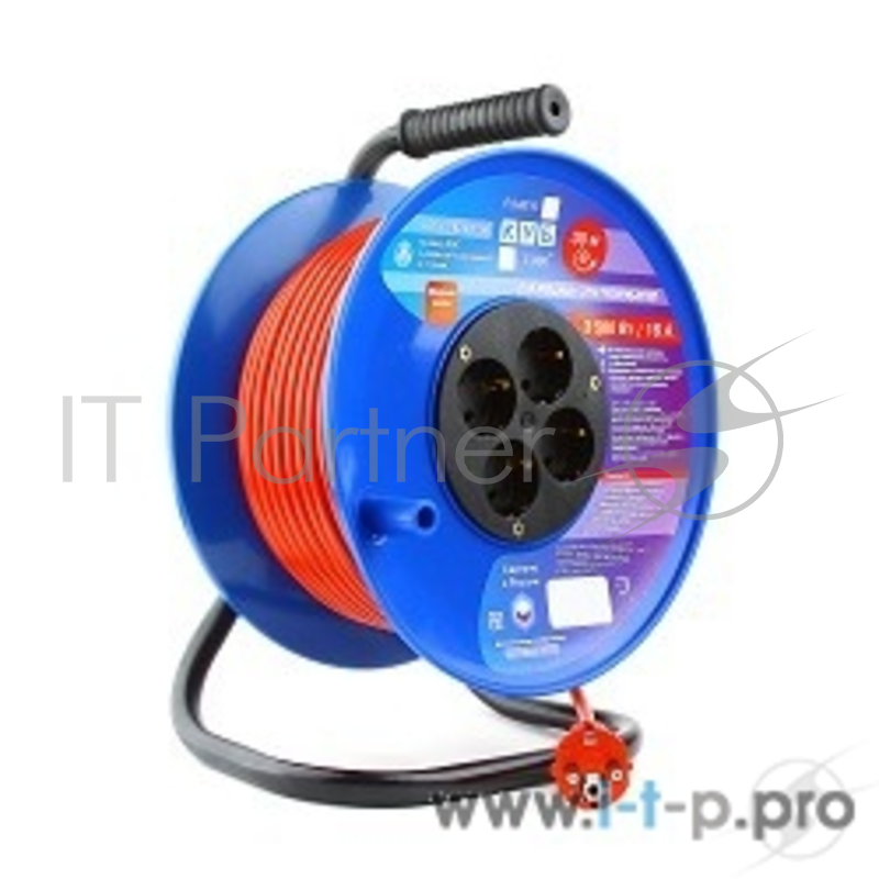 Удлинитель электропитания на 4 розетки Power Cube PC-BG4-K-40, сине-красный (40м)