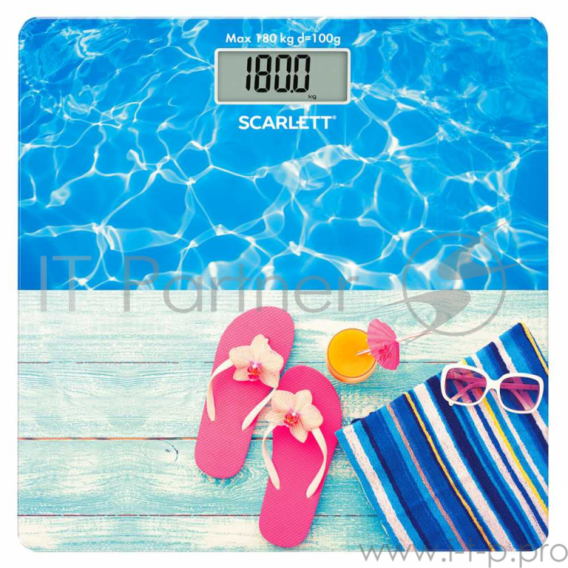 Весы напольные Scarlett, SC-BS33E058 бассейн, электронные до 180кг, очень точное измерение, стекло, большой дисплей, индикатор перегрузки, индикатор батарейки, Питание: одна батарейка 3V типа CR2032 (включена в комплект). Собака в кресле