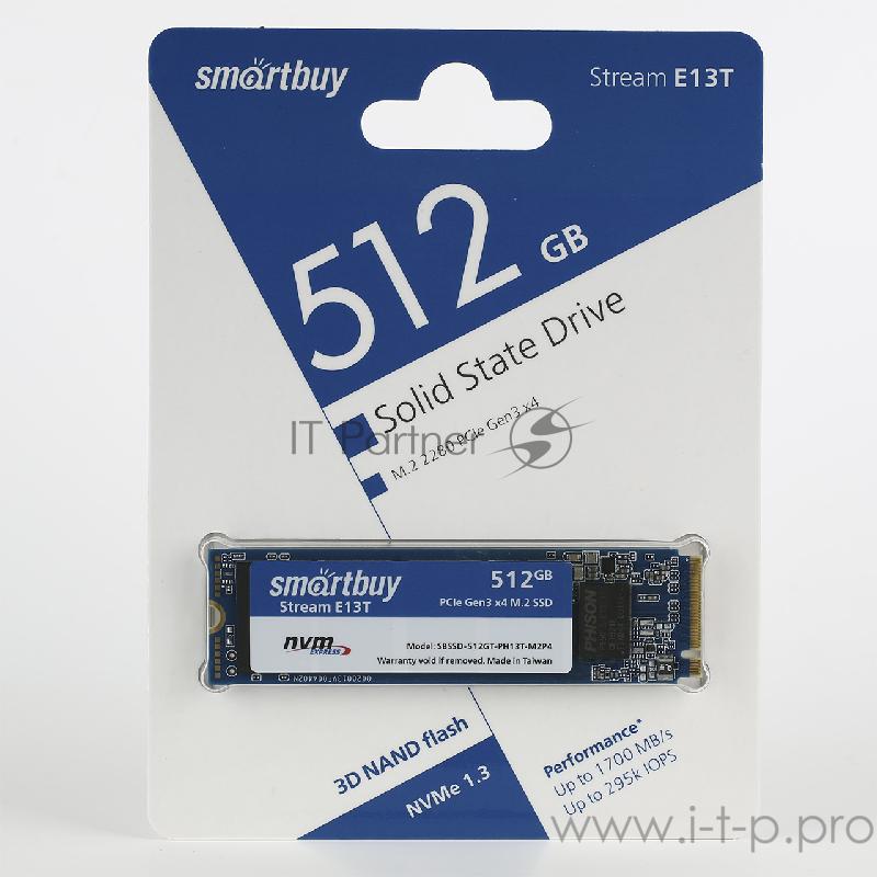 SSD M.2 Smartbuy 512Gb Stream E13T <SBSSD-512GT-PH13T-M2P4> (PCI-E x4, up to 1700/1550MBs, NVMe, 3D TLC, PS5013T, 22х80мм)