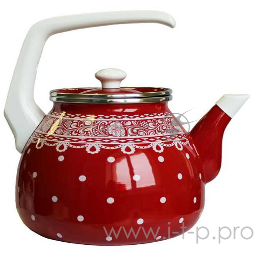 Чайник для плиты Interos Ажур красный, 3,0л, эмалированный с крышкой