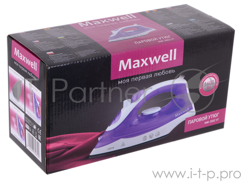 Утюг Maxwell MW-3052 (VT) 1200 Вт,подошва с антипригарным покрытием,паровой удар