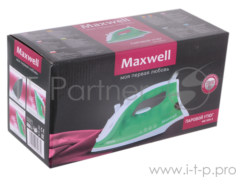 Утюг Maxwell MW-3054 (G) Мощность 2000 Вт,подошва с антипригарным покрытием,паровой удар