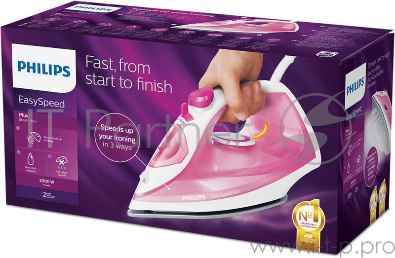 Утюг Philips GC2142/40 / 2000Вт, пар 25 г/мин, удар 100 г/мин, цвет: розовый